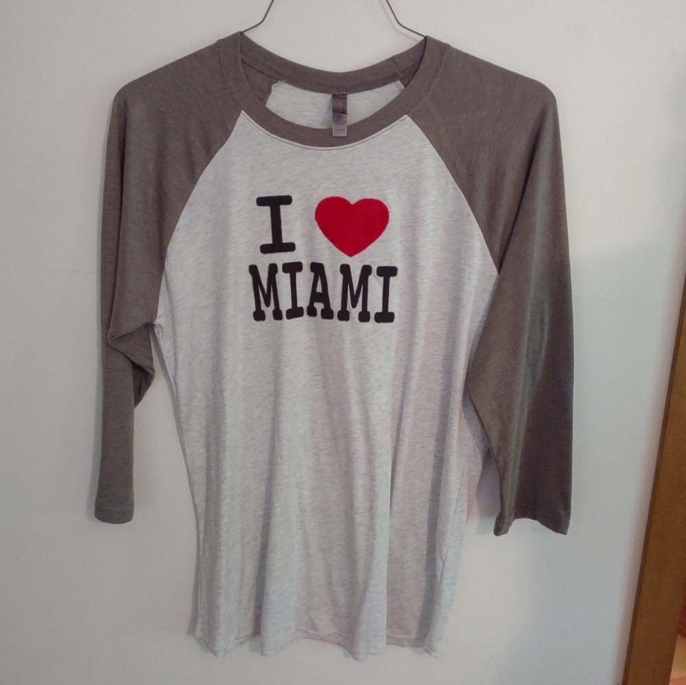 Next Level "I Heart Miami" Sz Lg Women Poly Cotton Blend Gray & White Color Tee
